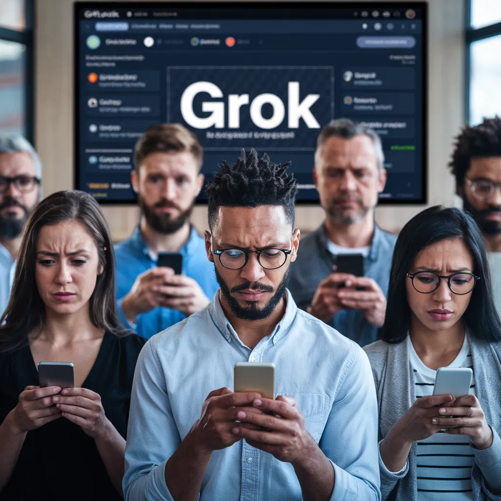 Groupe de personnes préoccupées regardant leurs smartphones