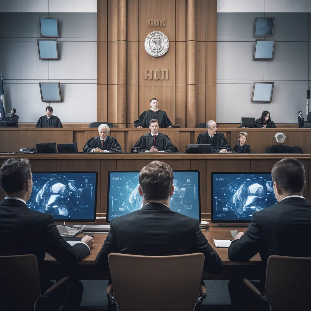Scène de tribunal avec des images numériques manipulées