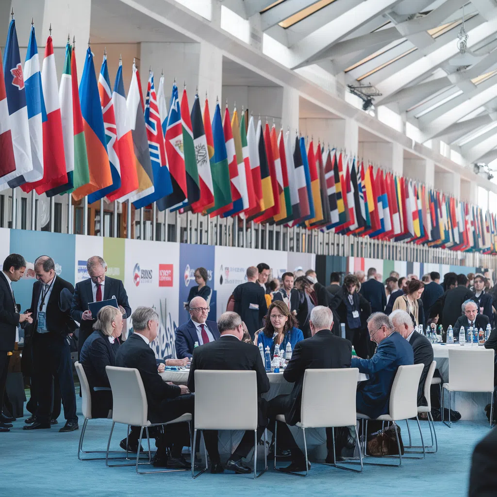 Sommet international sur la diversité avec des drapeaux de différents pays.