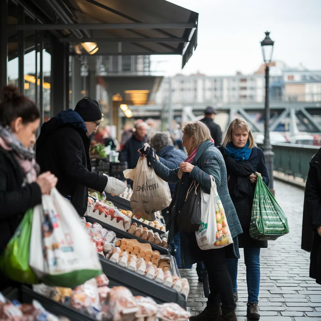 Scène urbaine française avec des acheteurs