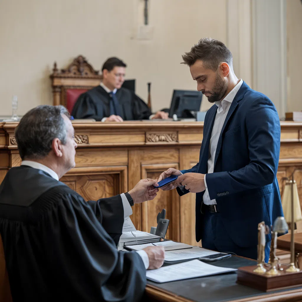 Salle de tribunal française avec un conducteur sanctionné pour usage de téléphone