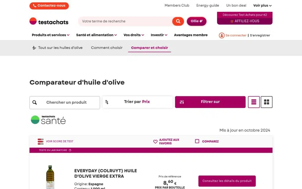 test achat