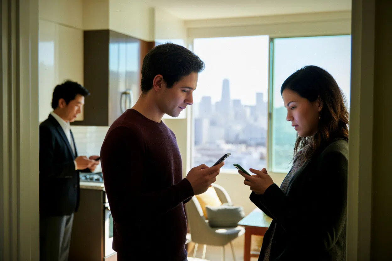 Visite d’appartement à San Francisco, candidats locataires et agent immobilier