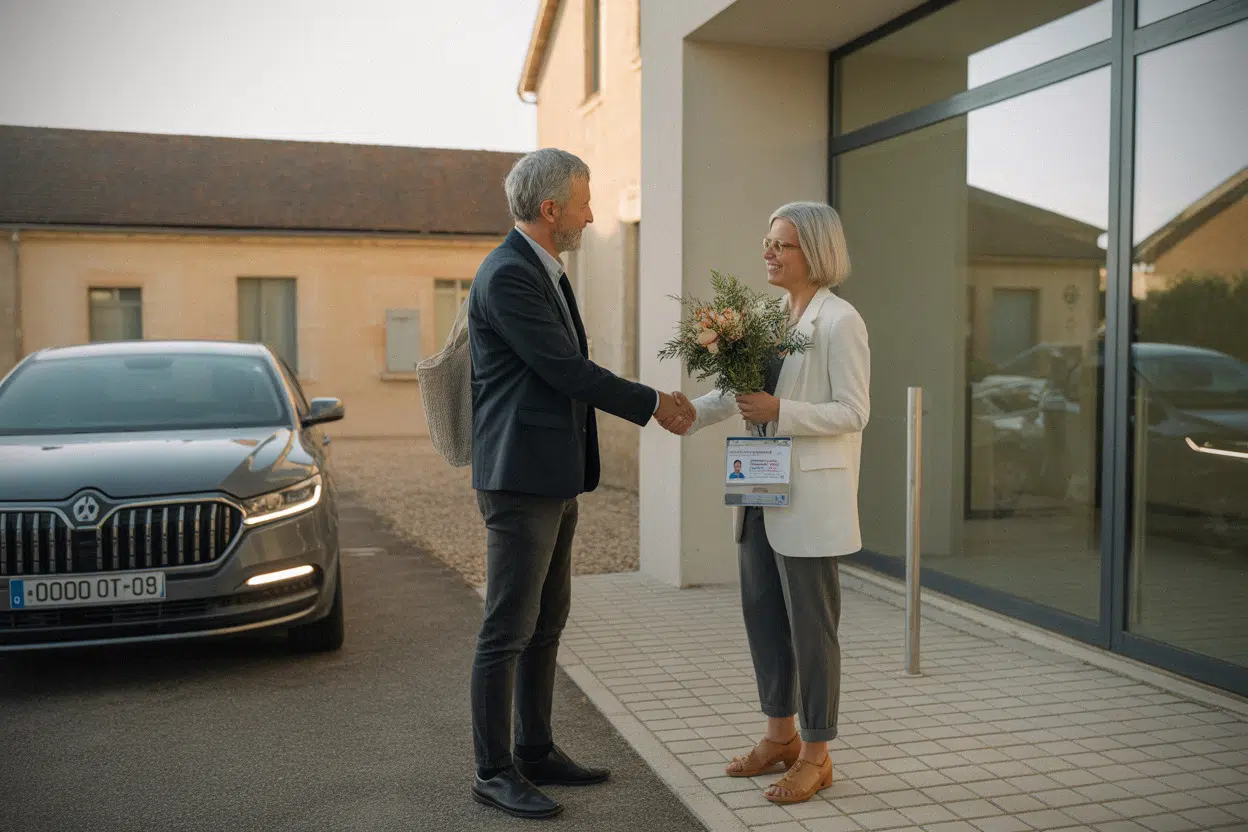 Départ à la retraite à Deyvillers, échange devant un bâtiment public