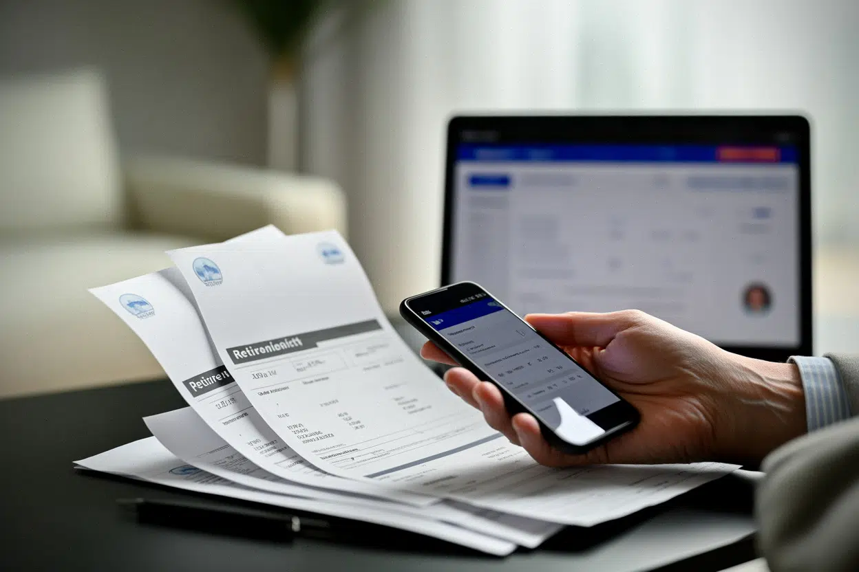 Documents de retraite et bulletins de paie préparés pour un cumul emploi-retraite