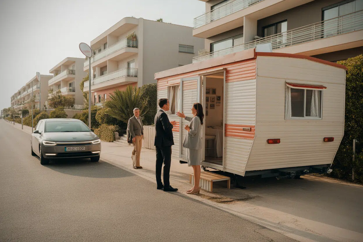Mobil-home transformé en bulle de vente, origine de S’ANTONI Immobilier.