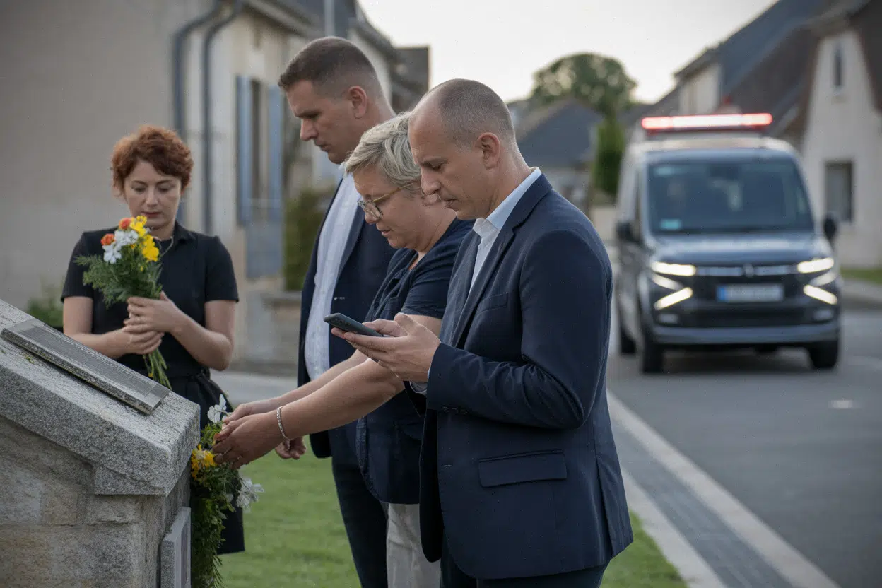 Commémoration à Deyvillers, habitants près du monument aux morts