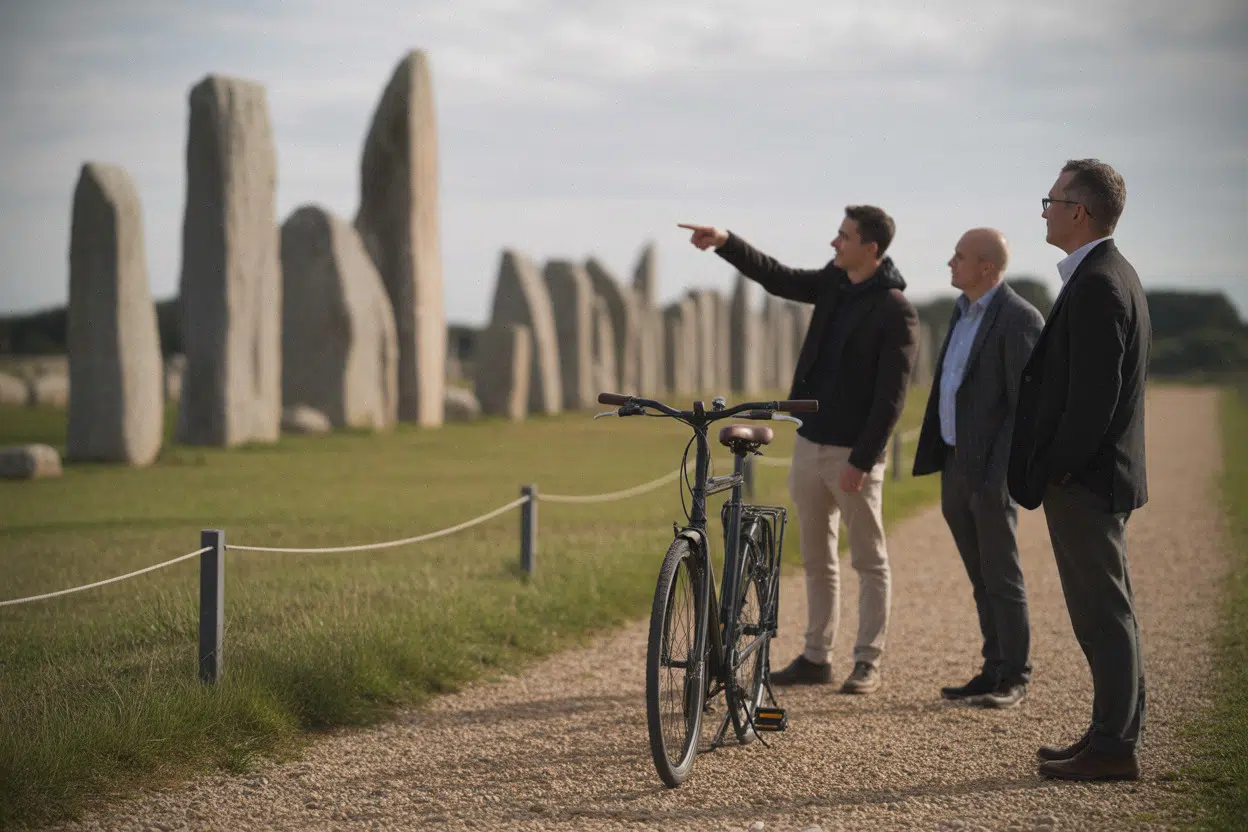 Alignements du Ménec à Carnac, visiteurs sur sentier balisé
