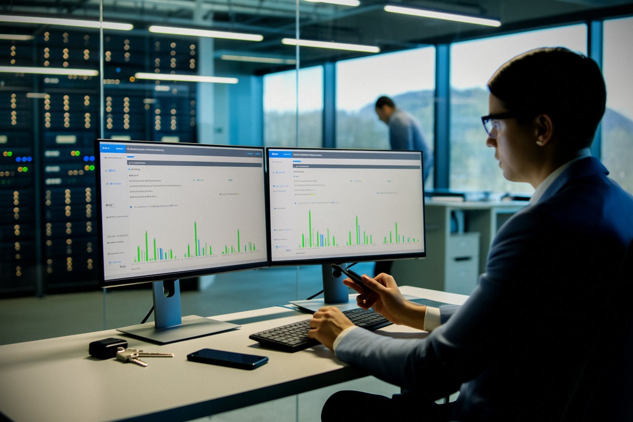 Analyste cybersécurité surveillant les accès d’agents IA en environnement industriel