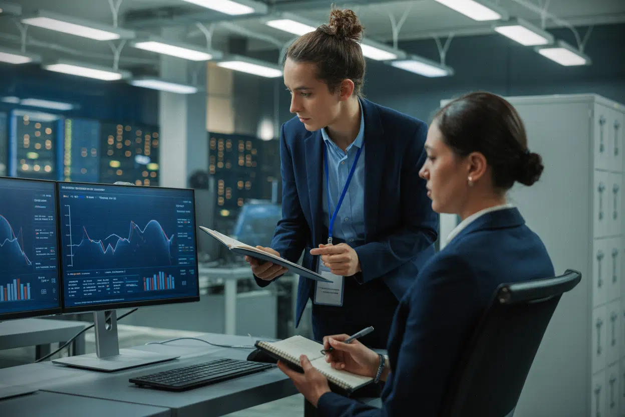 Analystes en environnement sécurisé travaillant sur une plateforme d’analyse de données