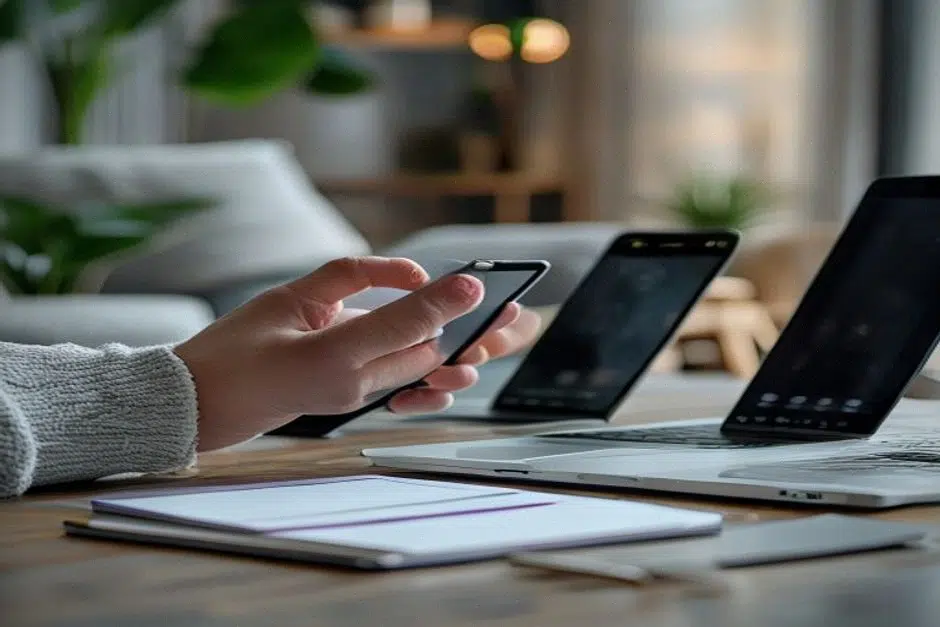 Paiement crypto sur mobile avec portefeuille matériel, scène domestique en Belgique