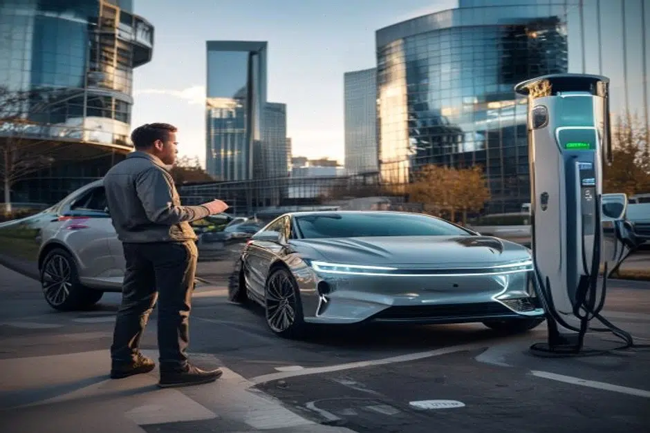Ingénieur testant l’électronique embarquée d’une voiture connectée récente