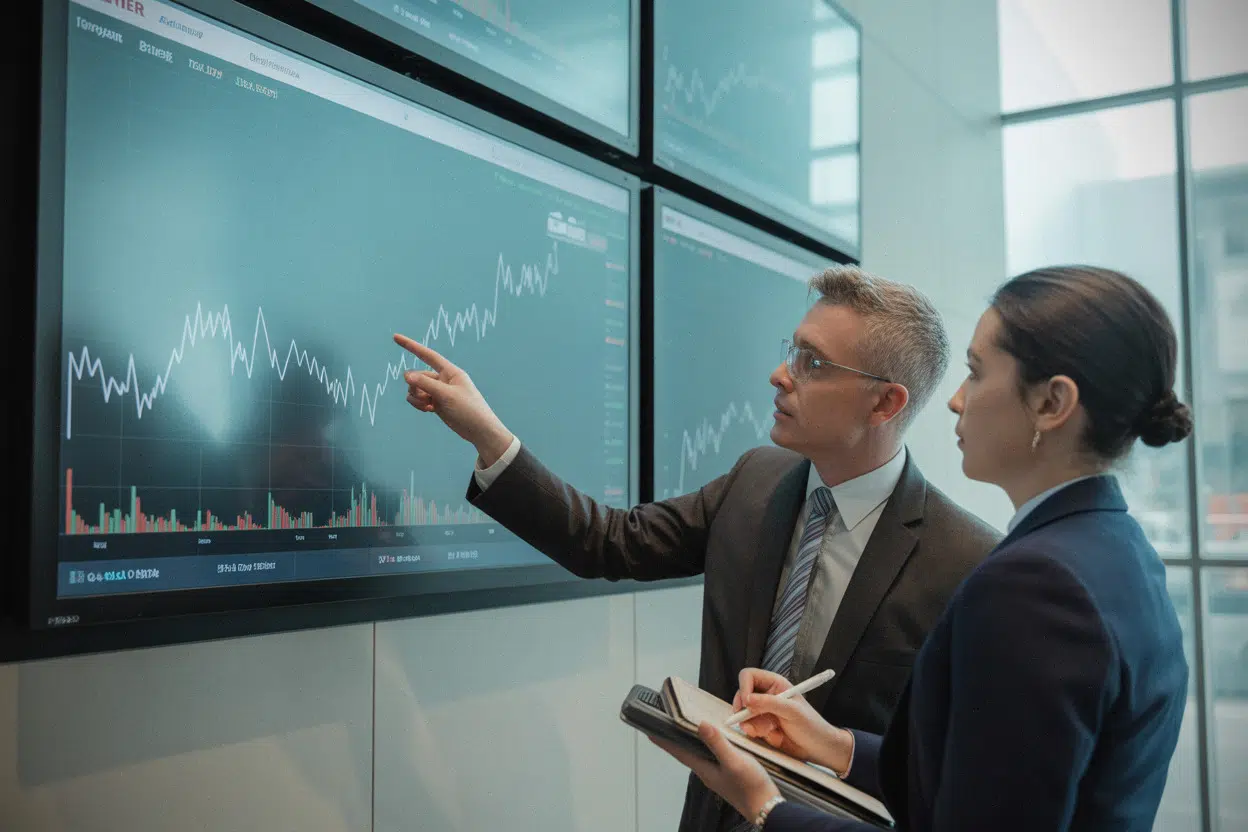 Investisseurs à Sydney suivant la hausse de l’indice ASX en séance