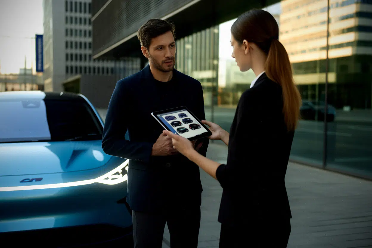 Discussion sur l’audit des IA devant un siège d’entreprise moderne