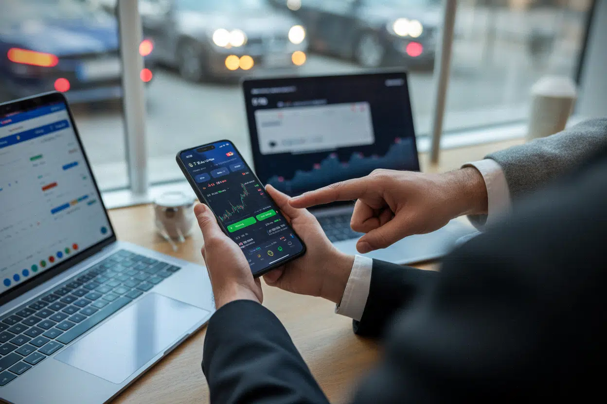Investisseur utilisant une application ETF sur smartphone en 2026