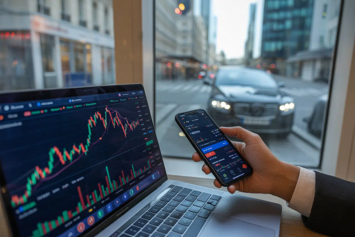 Suivi du cours VusionGroup sur smartphone et ordinateur en finance