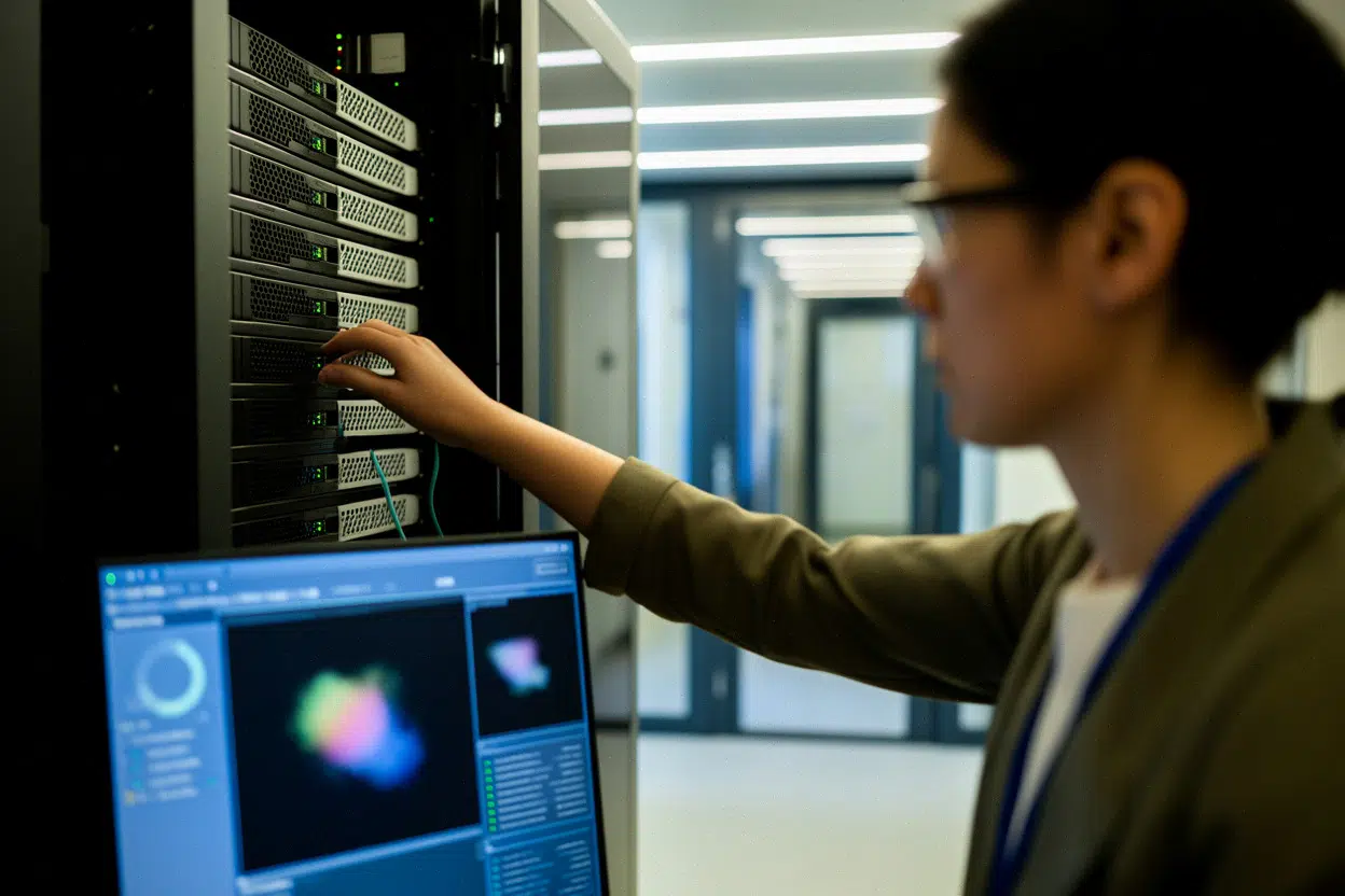 Chercheur manipulant serveurs pour analyser les activations internes d’un modèle IA