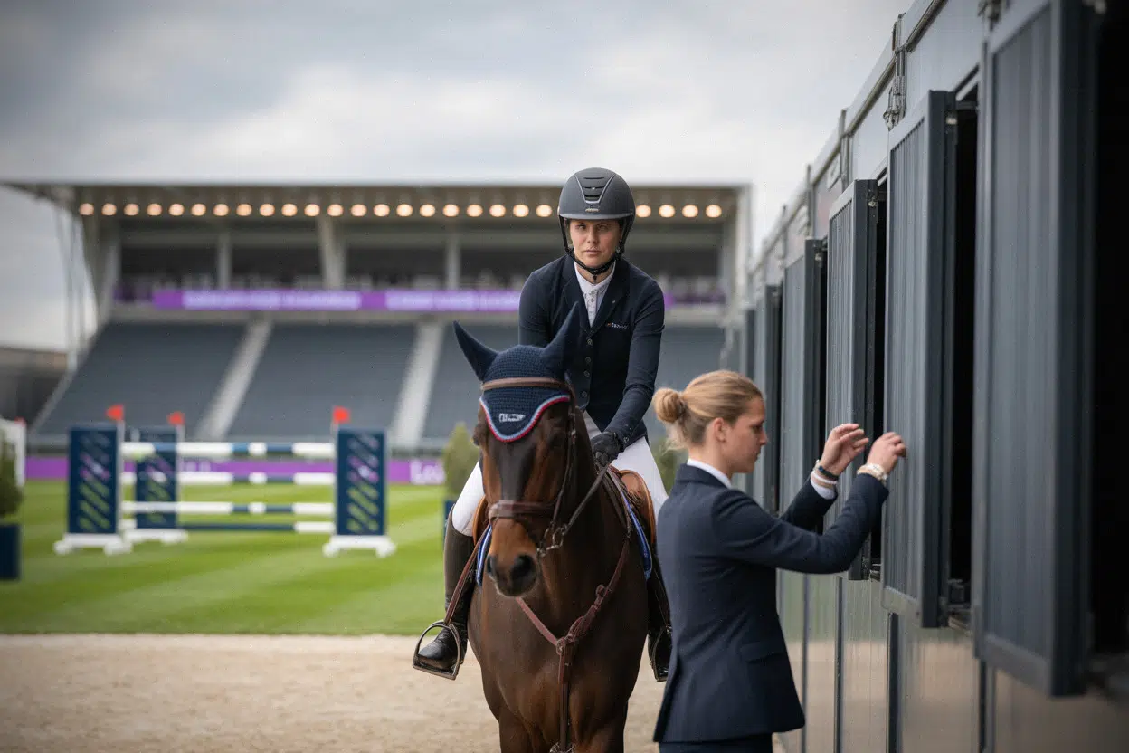 Préparatifs d’un concours de saut d’obstacles pour une ligue internationale