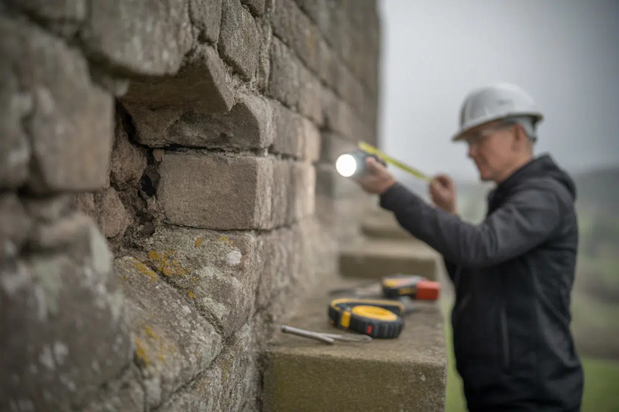 Détail de fissures sur le château du Tour à Prades