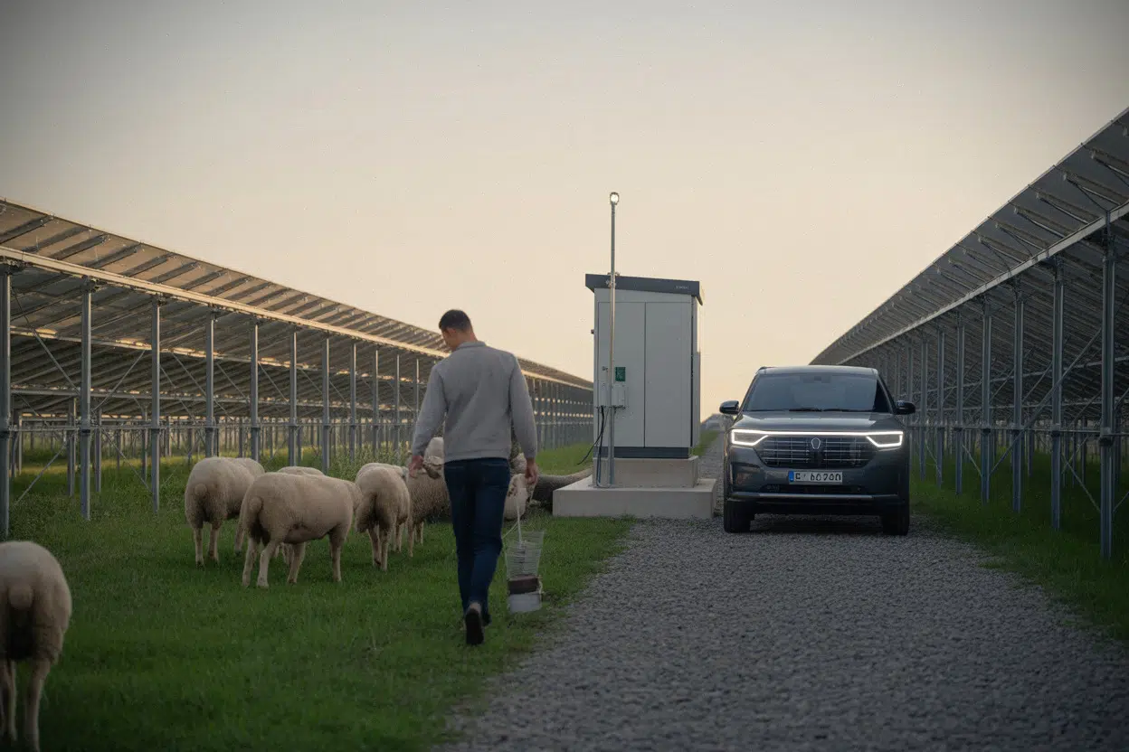 Agrivoltaïsme avec panneaux solaires et élevage sur un site américain