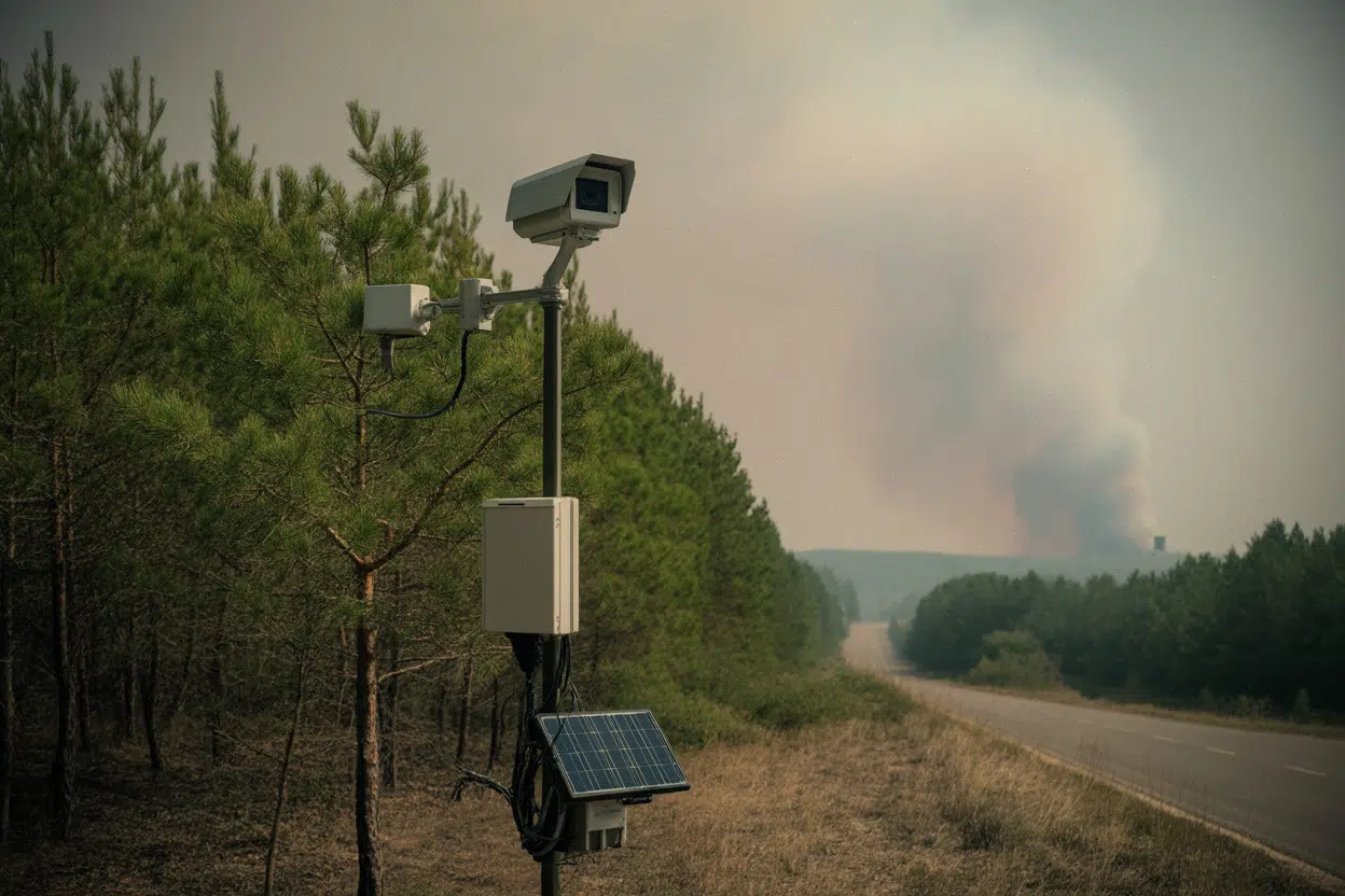 Caméra de surveillance détectant une fumée de feu de forêt