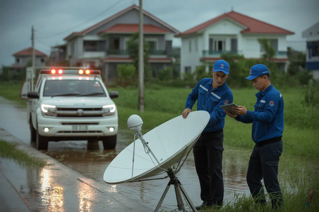 Connexion satellite Starlink utilisée lors d’inondations dans une zone isolée