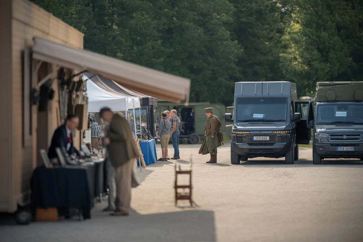 Bourse militaria à Conlie au musée Roger Bellon, visiteurs et stands