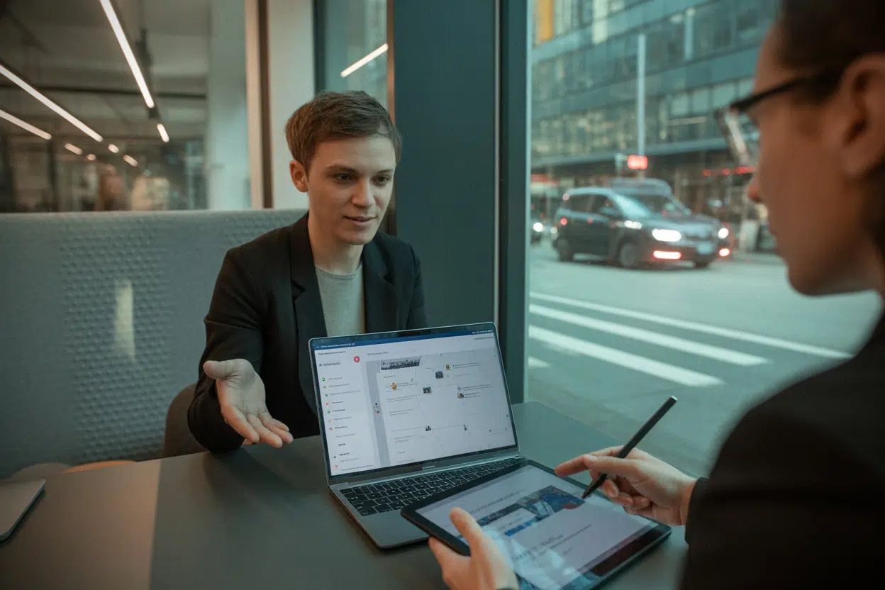 Deux freelances en coworking organisent un projet à distance