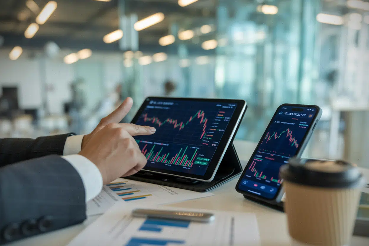 Résultats trimestriels de Palantir analysés sur tablette en bureau moderne