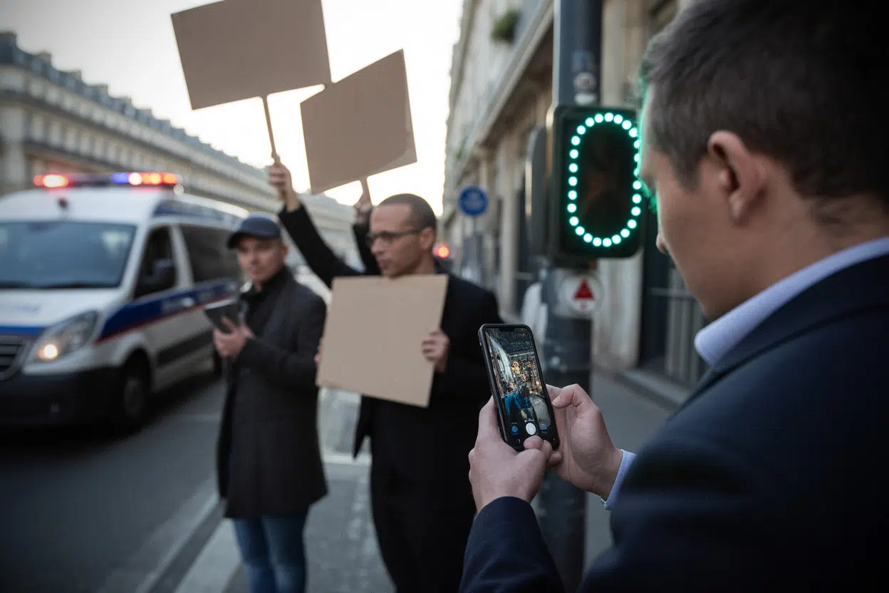 Manifestants à Paris dénonçant l’influence étrangère dans le débat