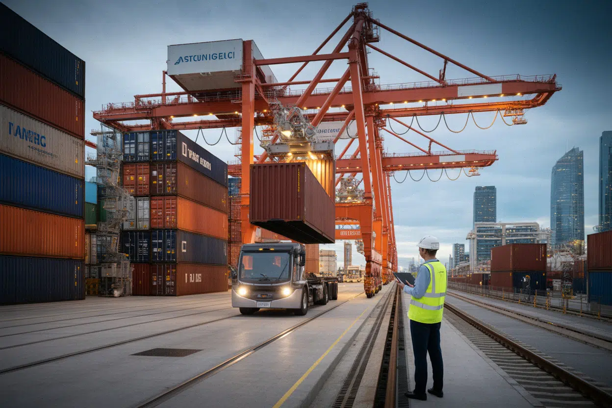 Terminal intermodal moderne avec planificateur et grues à conteneurs