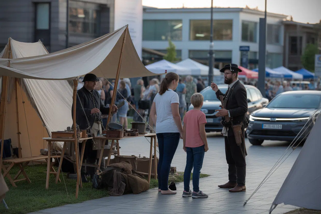 Bivouac napoléonien ouvert au public sur une place à Prayssac