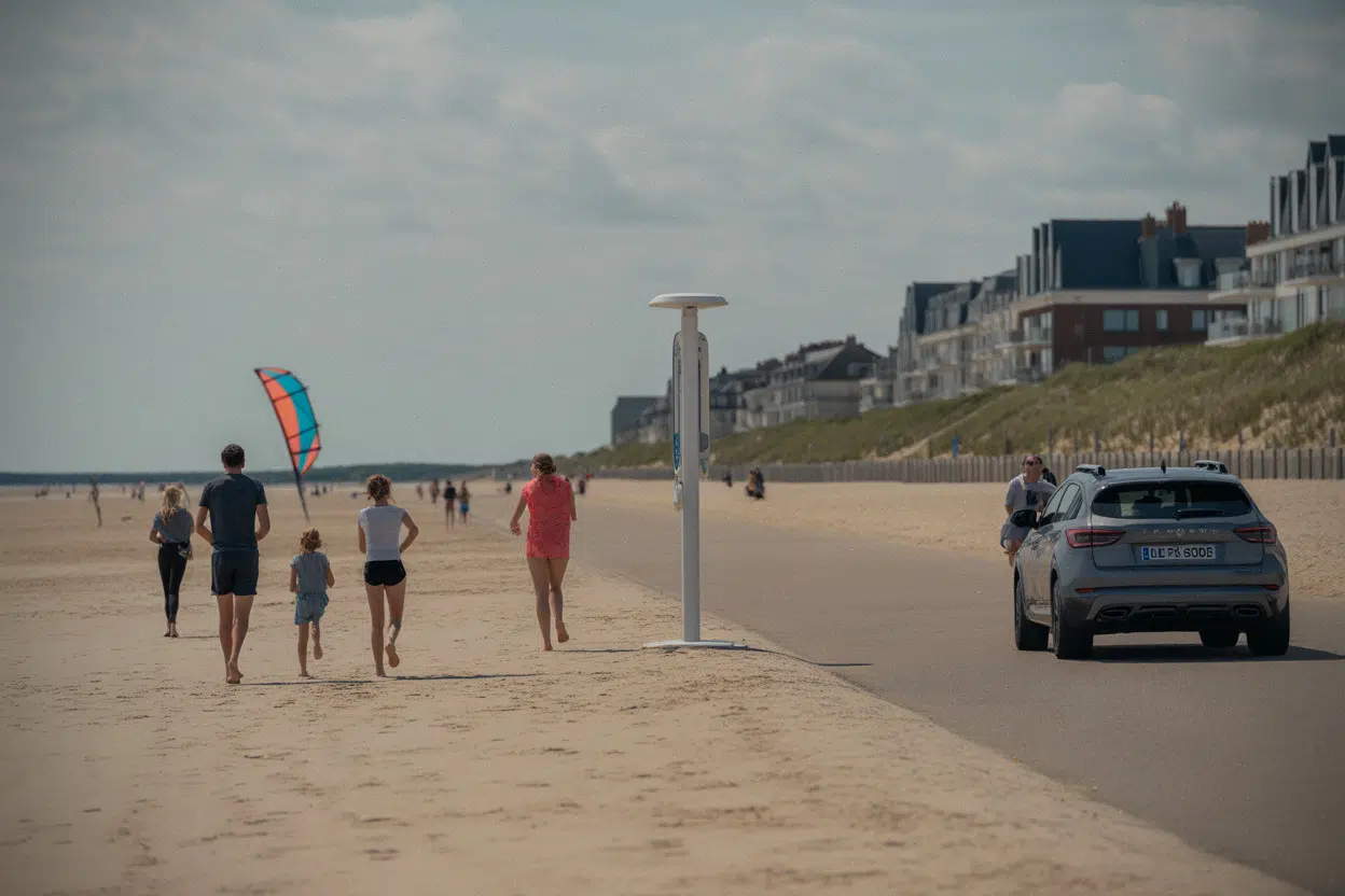 Plage du Touquet en été, promeneurs, sportifs et front de mer