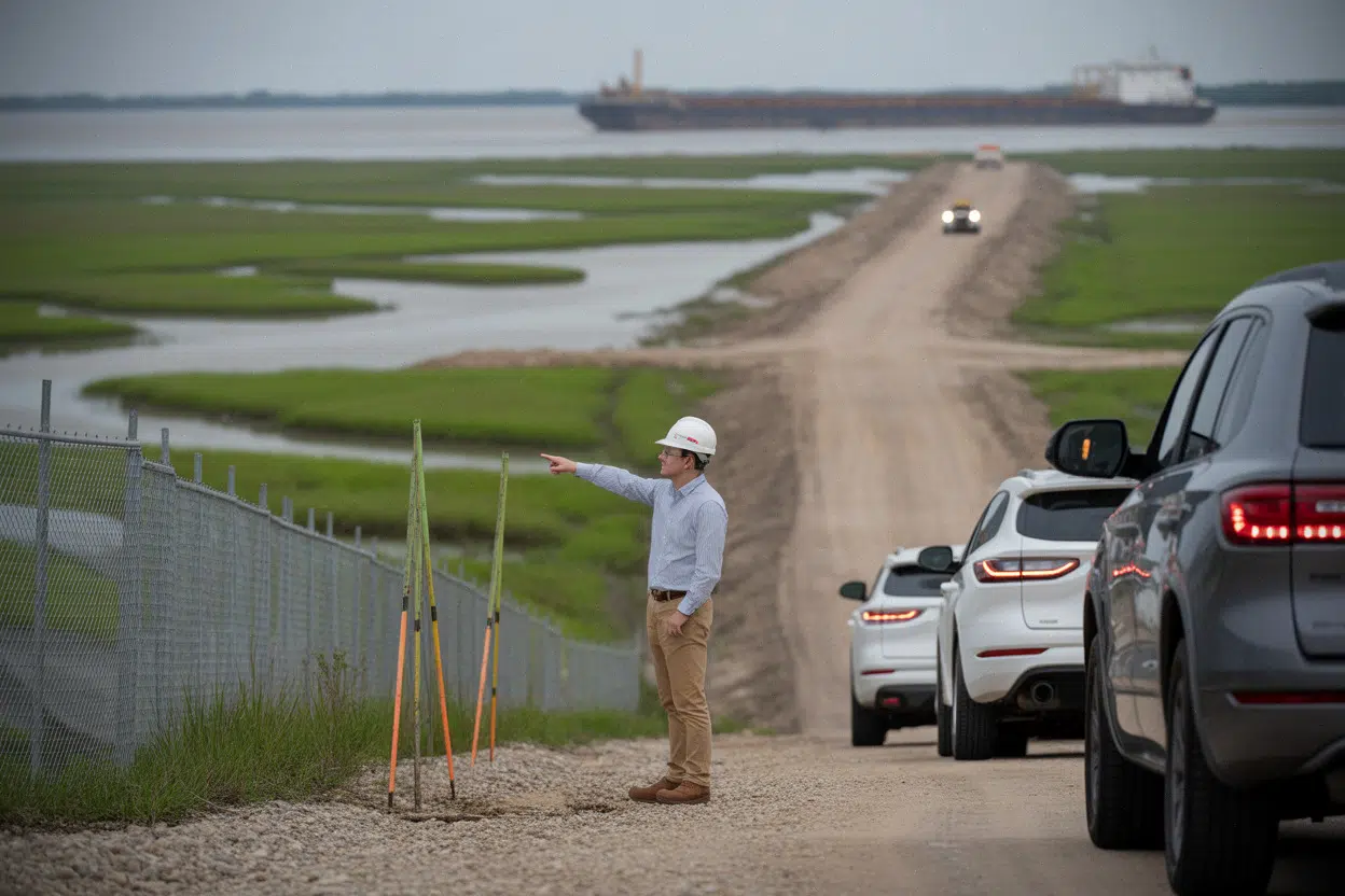 Chantier préparatoire près de Pecan Island pour la future base SpaceX