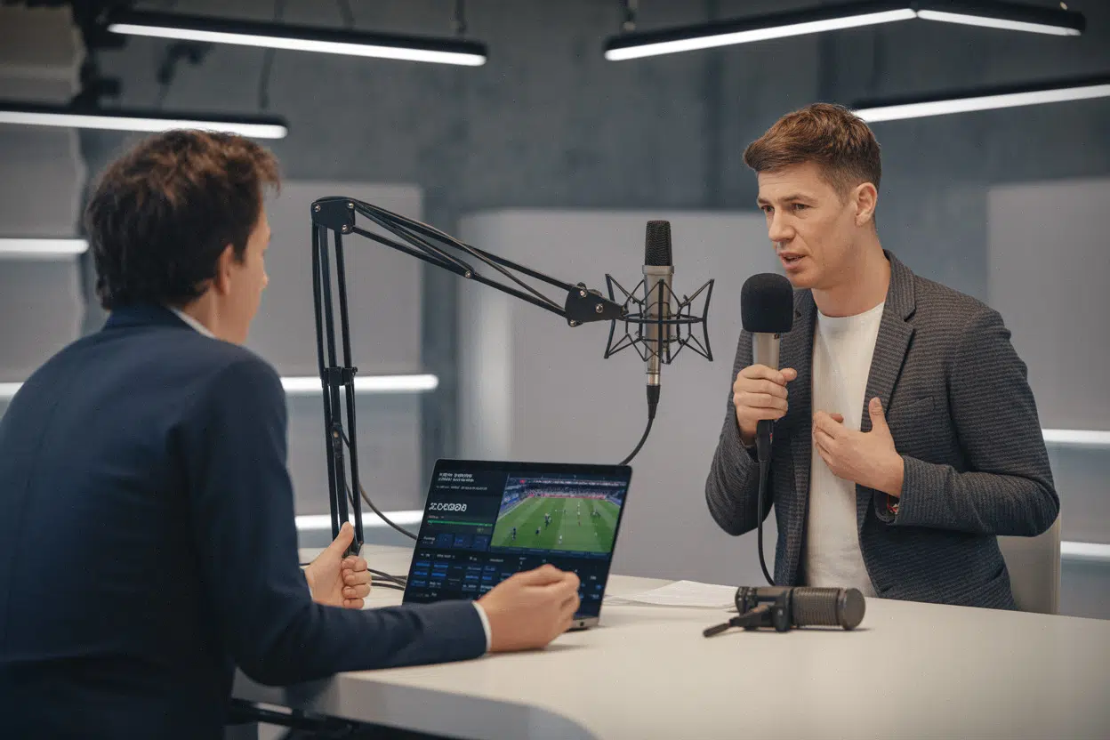 Consultant sportif en studio analysant le PSG favori en Ligue des champions