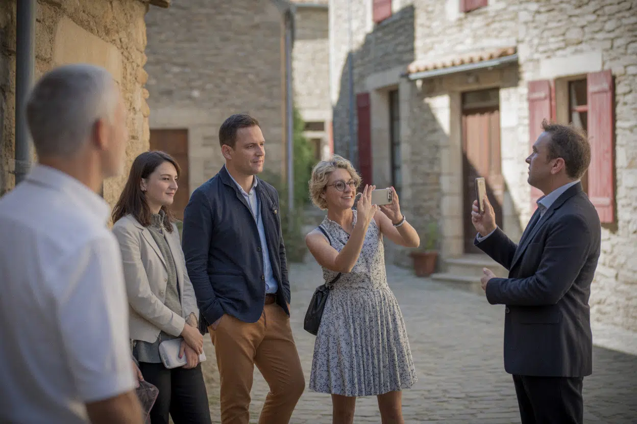 Groupe en visite patrimoniale entre le Lot et l’Aveyron