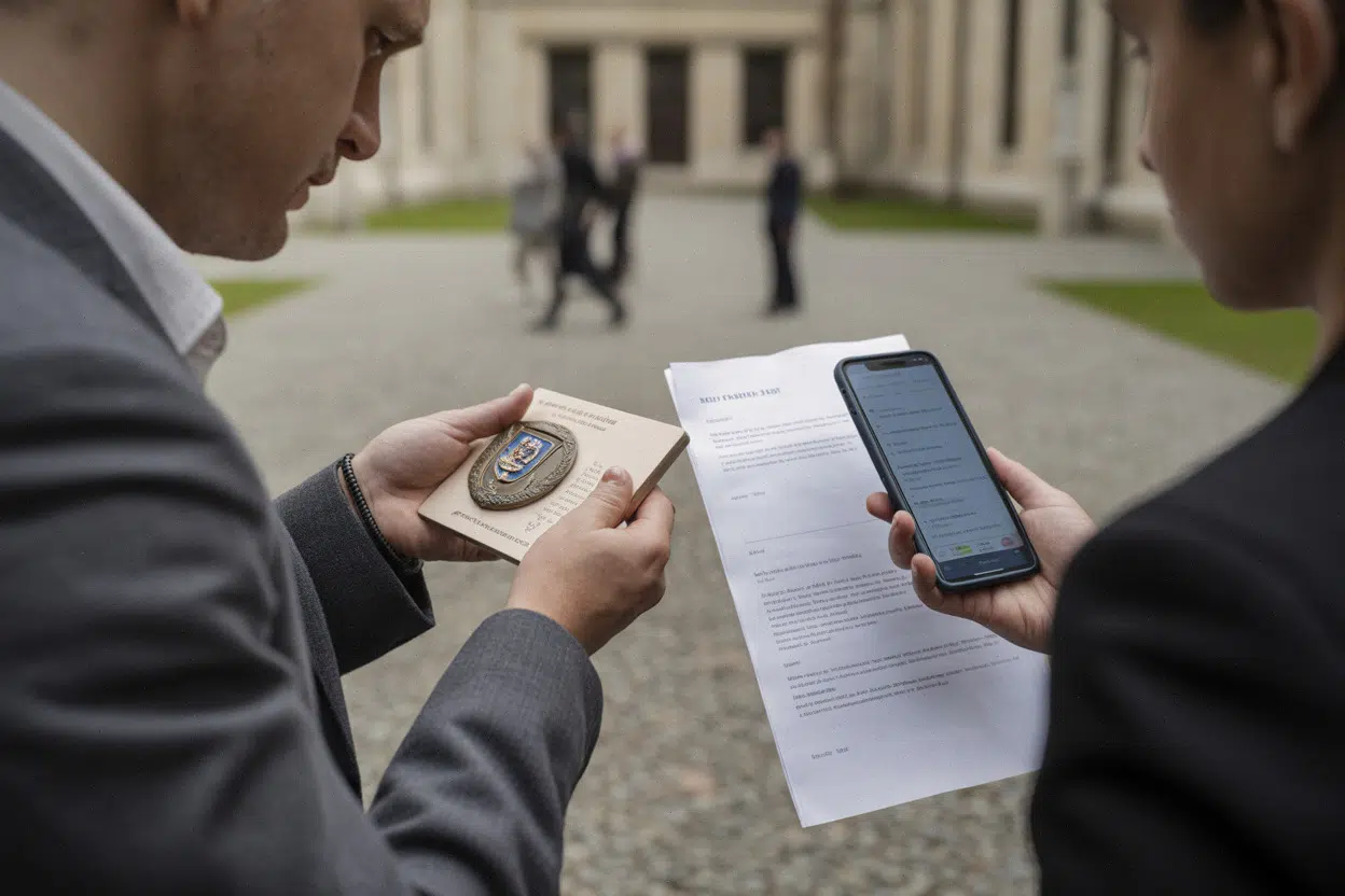 Échange entre collectionneur et vendeur, vérification d’authentification sur une bourse