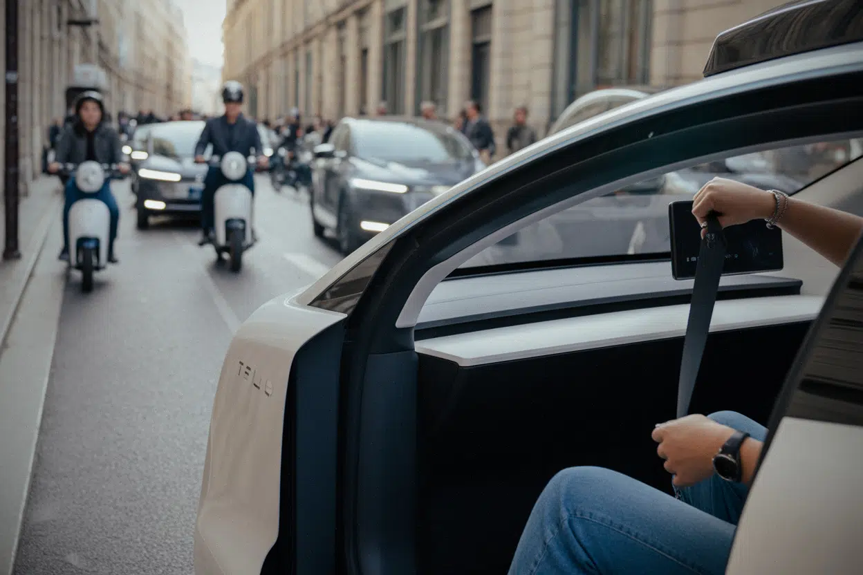 Habitacle de taxi autonome sans volant en ville française
