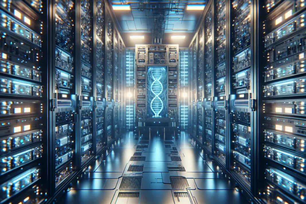 Centre de données futuriste avec processeurs neuromorphiques