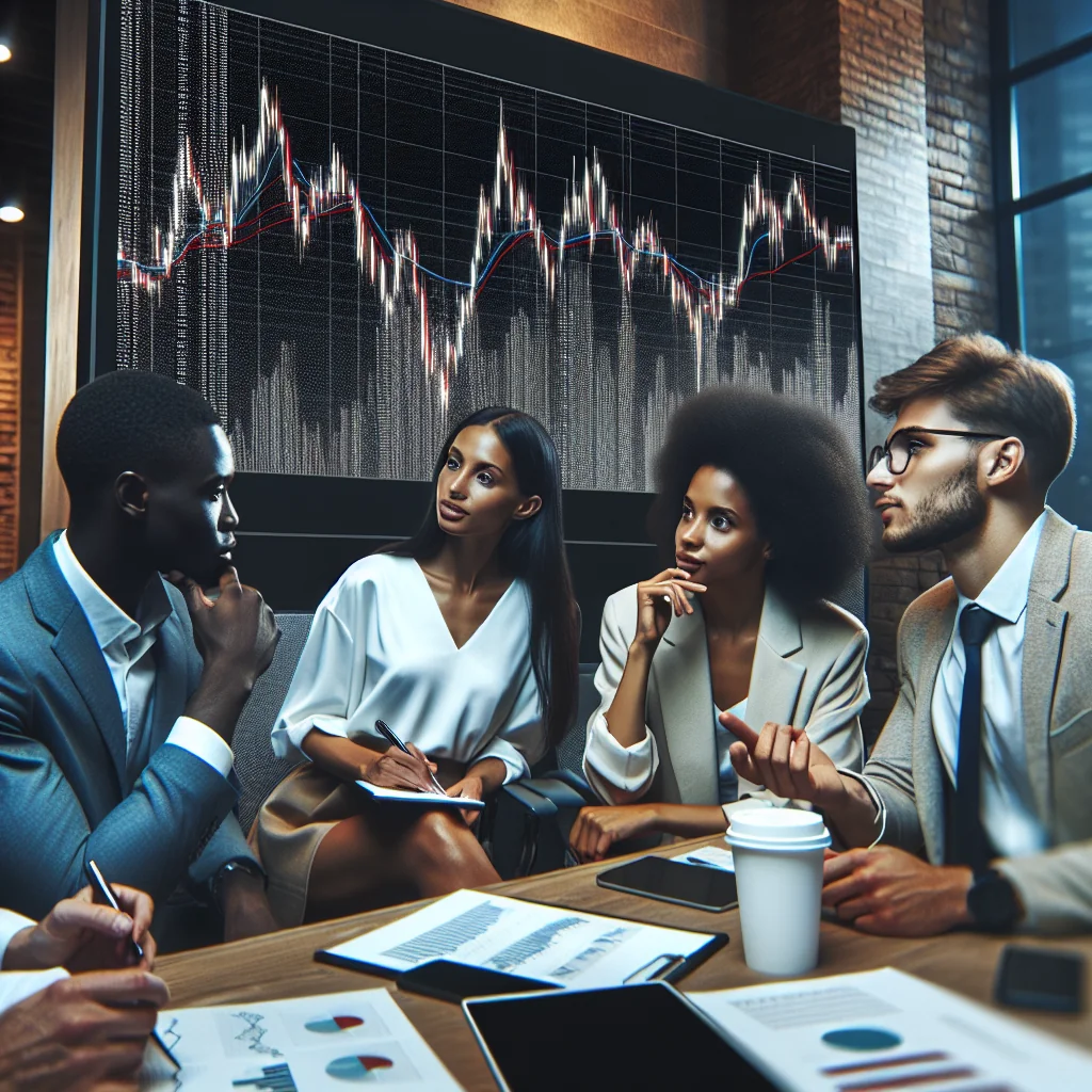 Jeunes professionnels analysant des tendances boursières.
