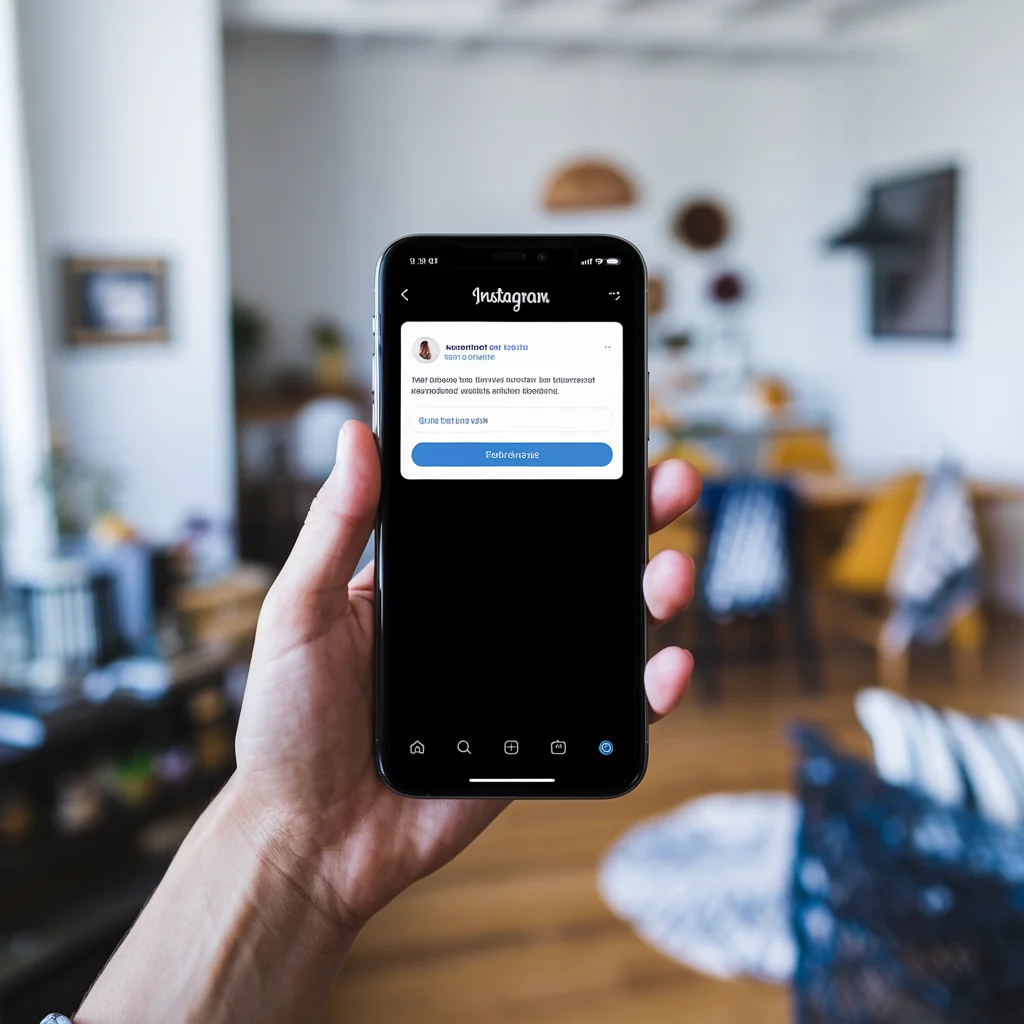 Main tenant un smartphone avec une notification Instagram.