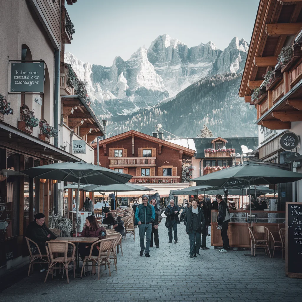 Centre-ville de Chamonix avec les Alpes en arrière-plan.