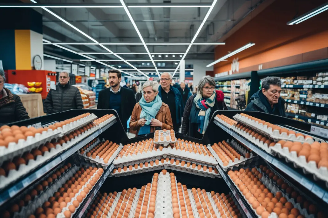 Supermarché français avec rayons d'œufs vides