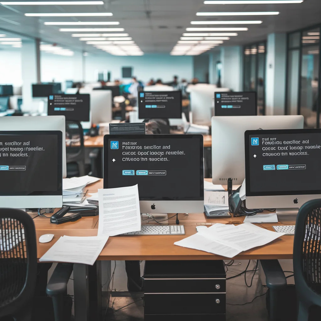 Bureau avec signes d'une cyberattaque