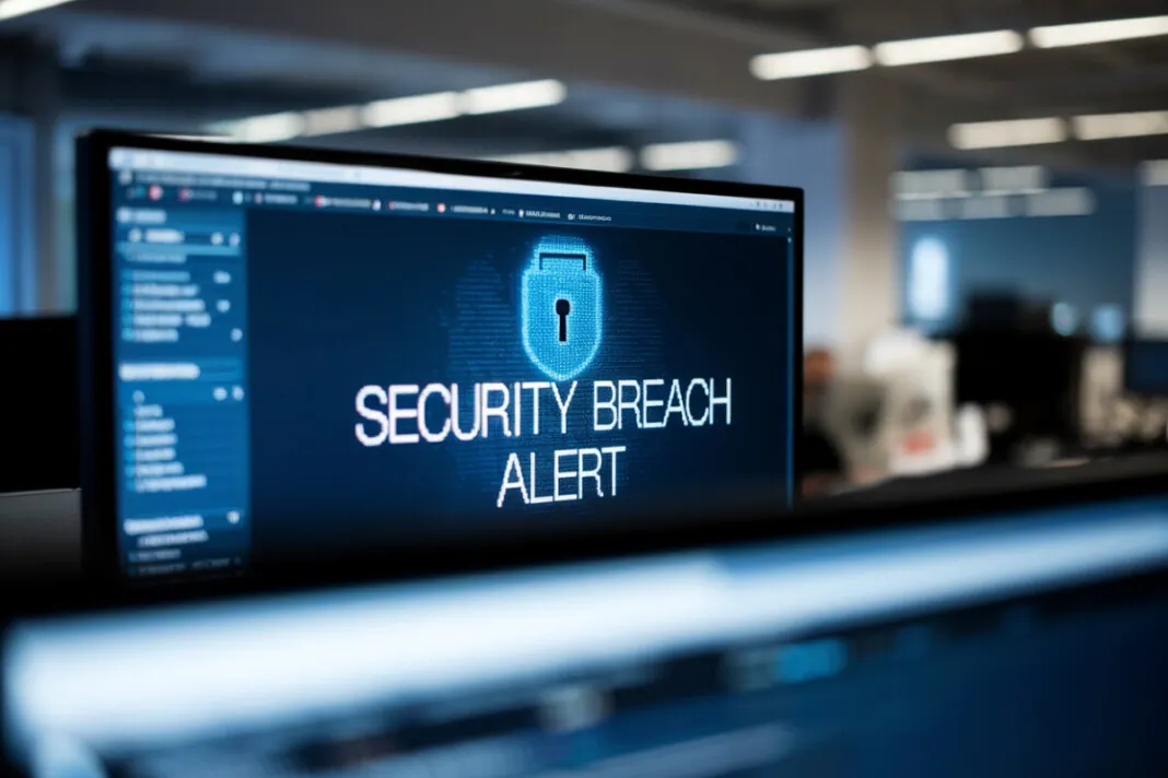 Écran d'ordinateur affichant une alerte de sécurité informatique