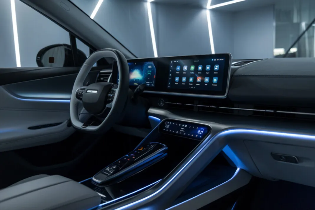 Interface Android Auto sur un tableau de bord de voiture moderne