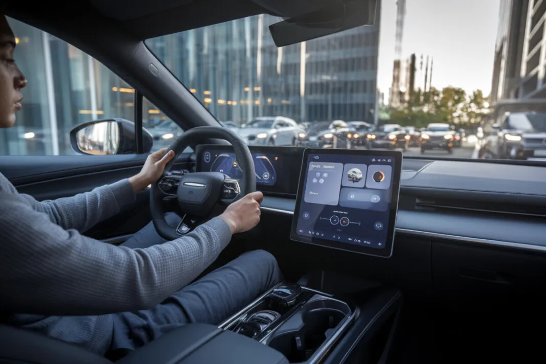Un conducteur utilise Google Meet en audio via Apple CarPlay