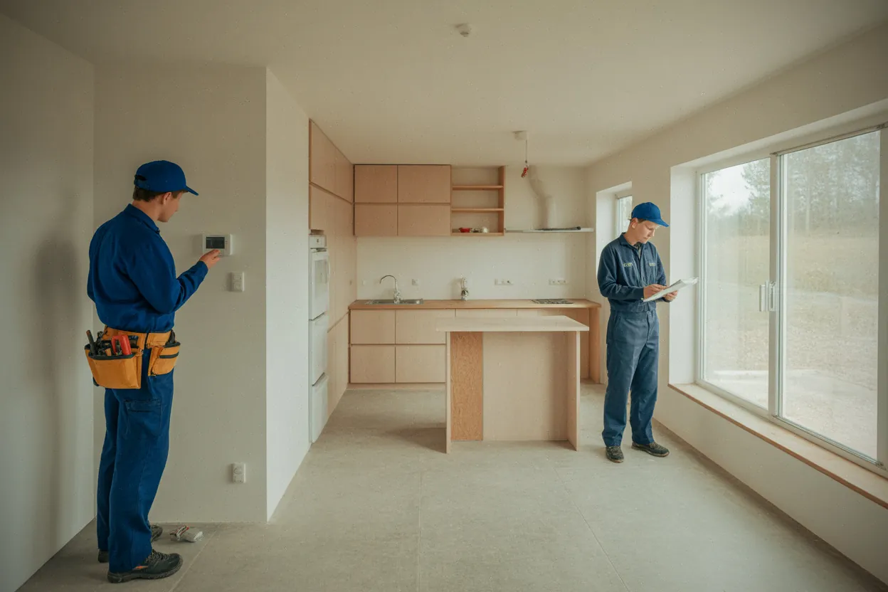 Intérieur rénové de la maison Jagu, futur logement communal à Senven-Léhart