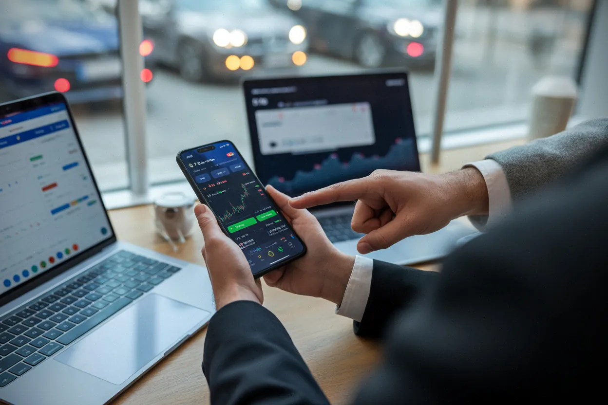 Investisseur utilisant une application ETF sur smartphone en 2026