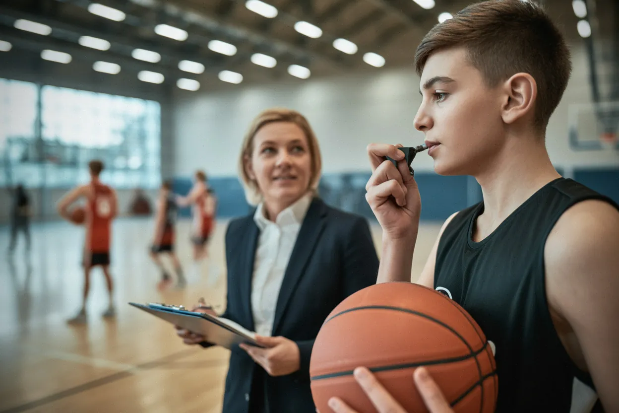 Jeune arbitre de la JAB Basket avant un match à Roger-Paul